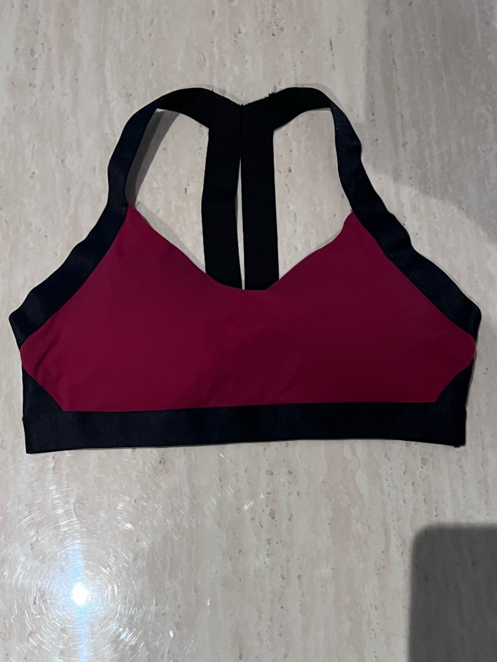 Beyond Yoga Halter Sports Bra Dark Red and Black Color Blocking with Cut Outs M